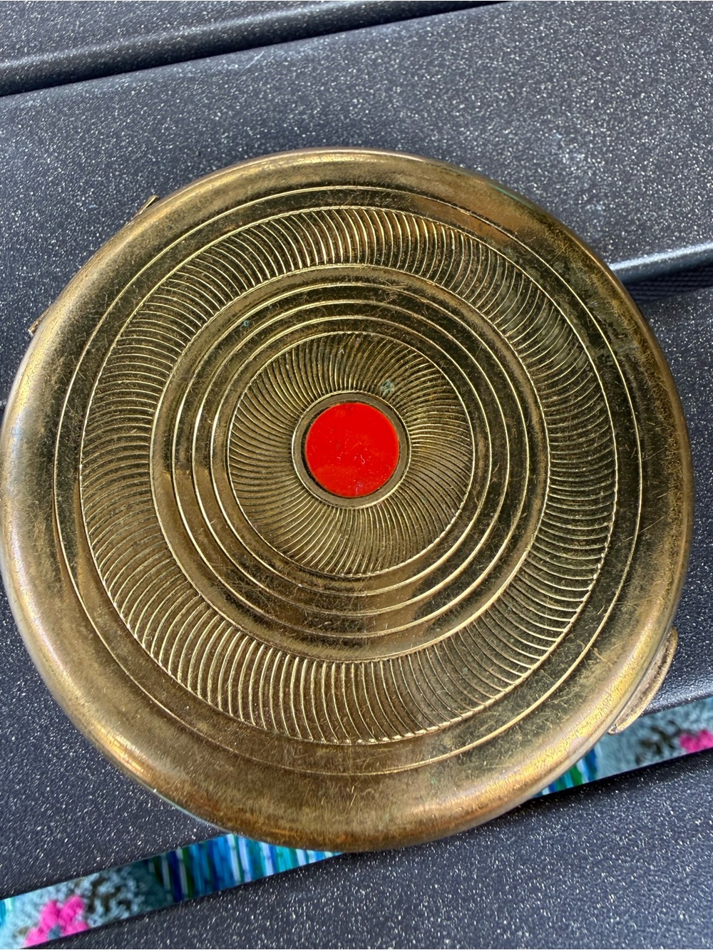 1940’s Vintage Coty Air Spun Brass Compact with Red Center